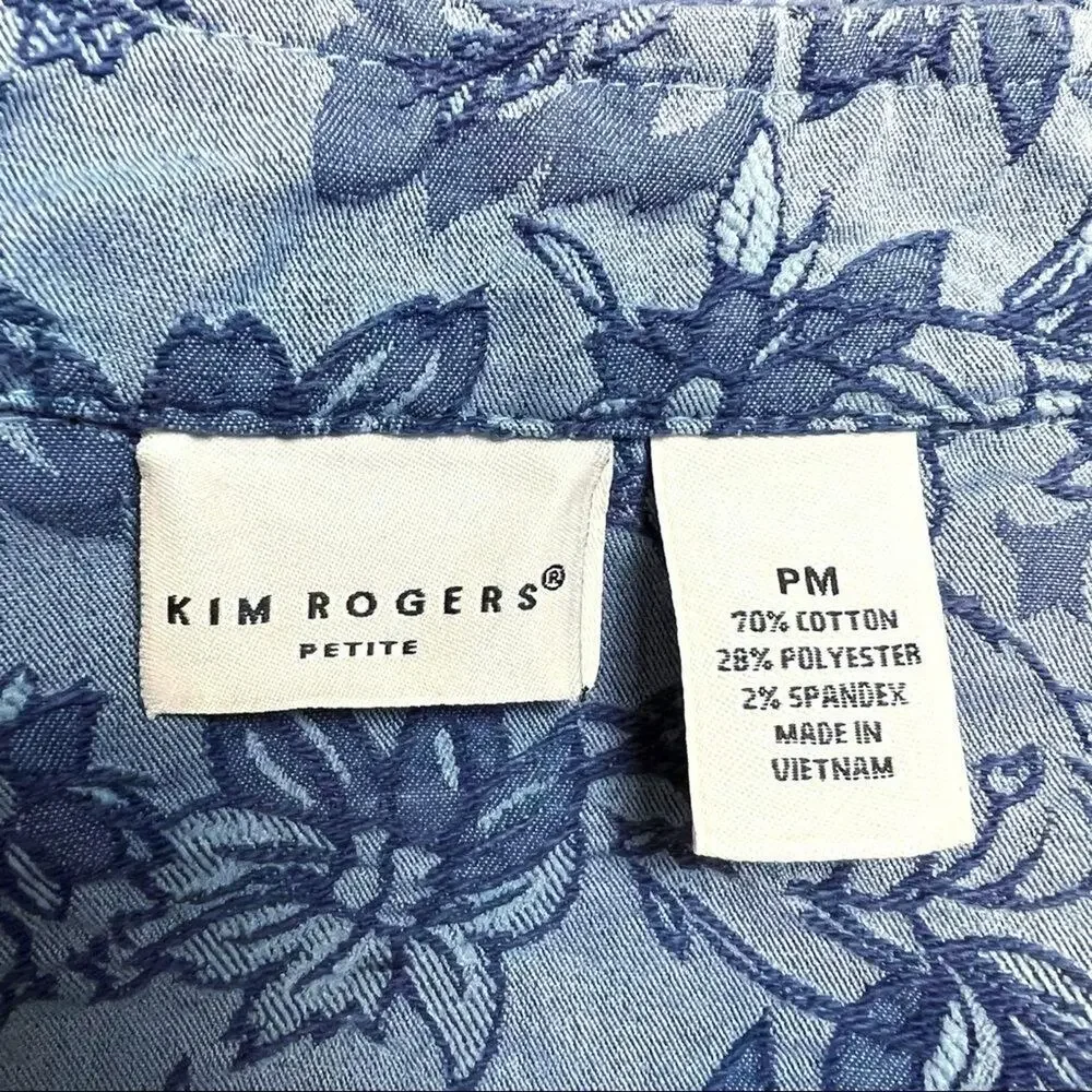 Kim Rogers Blue Floral Quilted Jacquard Button-Front Jacket Sz PM Cotton Blend - Picture 13 of 14